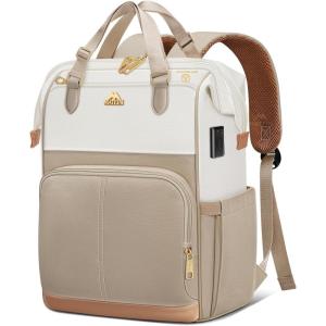 imageMATEIN Anti Theft Laptop Backpack Women 156 Inch College Travel Backpack with Theftproof Zippers ampamp RFID Pocket Water Resistant Work Commuter Bag with USB Port for Teacher Nurse BeigeKhaki