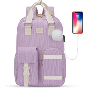 imageMATEIN Cute School Backpack for Teens Girls 156 Inch Kawaii College Backpack Corduroy Computer Bookbag with USB Charging Port TSA Lightweight Laptop Back Pack Aesthetic Preppy Kids Students PurplePurple