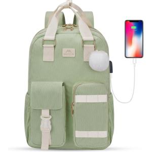imageMATEIN Cute School Backpack for Teens Girls 156 Inch Kawaii College Backpack Corduroy Computer Bookbag with USB Charging Port TSA Lightweight Laptop Back Pack Aesthetic Preppy Kids Students PurpleGreen