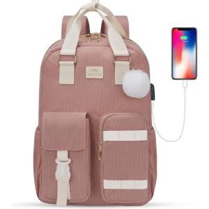 imageMATEIN Cute School Backpack for Teens Girls 156 Inch Kawaii College Backpack Corduroy Computer Bookbag with USB Charging Port TSA Lightweight Laptop Back Pack Aesthetic Preppy Kids Students PurplePink
