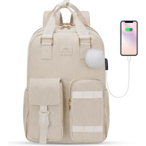 imageMATEIN Cute School Backpack for Teens Girls 156 Inch Kawaii College Backpack Corduroy Computer Bookbag with USB Charging Port TSA Lightweight Laptop Back Pack Aesthetic Preppy Kids Students PurpleBeige