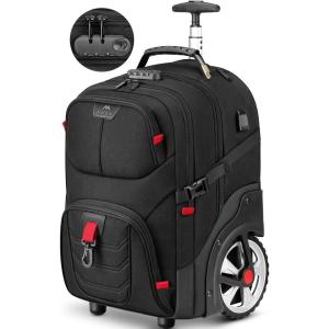 imageMATEIN Rolling Bag with Wheels 17 Inch Extra Large Laptop Roller Backpack for Adults with Anti Theft Lock ampamp USB Charging Port Water Resistant Wheeled Bag Carry On Luggage for Teacher Work Travel Men
