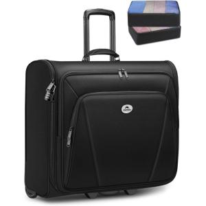 imageMATEIN Rolling Garment Bag with 2 Packing Cubes Large Checkin Travel Garment Bags with 173 Inch Laptop Compartment Wrinkle Free Wheeled Business Softside Suitcase Luggage for Men and Women Black