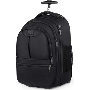 imageMATEIN Rolling Travel Backpack Sturdy 17 Inch Laptop Bag with Wheels for Women Men 30 L Wheeled Backpack Carry on Luggage Water Resistant Roller Computer Bag for Nurse Teacher Work BlackBlack