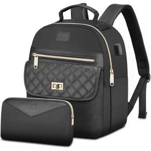 imageMATEIN Small Backpack for Women Water Resistant Mini Backpack Purse with Wallet Fashion Anti Theft Cute Daypack with RFID Pocket Lightweight Work Bag with USB Charger for TravelEveryday2pcsBlack