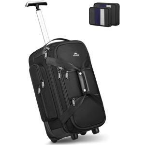 imageMATEIN Wheeled Duffle Bag Luggage Carry On Duffle Bag with Wheels ampamp Insulated Side Pockets 21 Inch Rolling Luggage with Wet Pocket for Men Business Black