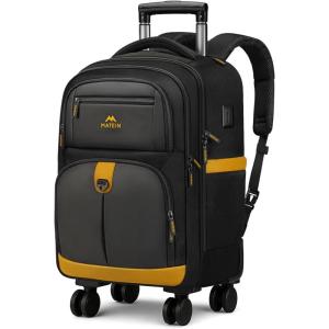 imageMATEIN Rolling Backpack with 4 Spinner Wheels 17 Inch Roller Backpack with USB Charging Port Water Resistant Rolling Computer Bag Carry On Luggage Business Travel Wheeled Bag for Women Men