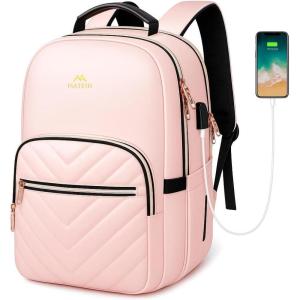 imageMATEIN Backpack for High School Girls Large Capacity 17 Inch Laptop Backpack with Multiple Pockets Water Resistant College Work Bag with USB Charging Port Lightweight Daypack for Travel BeigePink