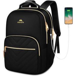 imageMATEIN Backpack for High School Girls Large Capacity 17 Inch Laptop Backpack with Multiple Pockets Water Resistant College Work Bag with USB Charging Port Lightweight Daypack for Travel BeigeBlack