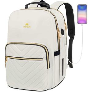 imageMATEIN Backpack for High School Girls Large Capacity 17 Inch Laptop Backpack with Multiple Pockets Water Resistant College Work Bag with USB Charging Port Lightweight Daypack for Travel BeigeWhite