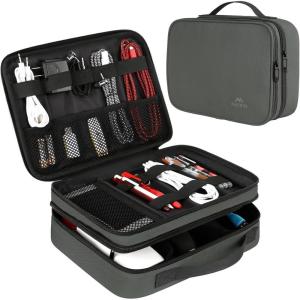 imageMATEIN Electronic Organizer Travel Case Small Double Layers Cable Organizer for Travel Accessories Water Resistant Portable Tech Case for Phone Cords Charger Earphone Tech Gifts BlackGrey