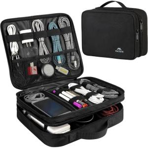 imageMATEIN Electronic Organizer Travel Case Small Double Layers Cable Organizer for Travel Accessories Water Resistant Portable Tech Case for Phone Cords Charger Earphone Tech Gifts BlackAntique Black