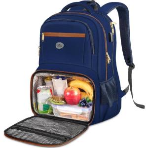 imageMATEIN Backpack Lunch Bag for Women Sturdy Teacher Nurse Insulated Cooler Backpack for Work College Travel Picnic Stylish Cute Laptop School Bag with Lunch Compartment Gifts for Her BeigeBrownBlueorange