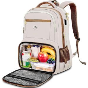 imageMATEIN Backpack Lunch Bag for Women Sturdy Teacher Nurse Insulated Cooler Backpack for Work College Travel Picnic Stylish Cute Laptop School Bag with Lunch Compartment Gifts for Her BeigeBrownBeigebrown
