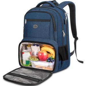 imageMATEIN Backpack Lunch Bag for Women Sturdy Teacher Nurse Insulated Cooler Backpack for Work College Travel Picnic Stylish Cute Laptop School Bag with Lunch Compartment Gifts for Her BeigeBrownBlue