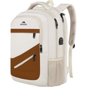 imageMATEIN Large College Laptop Backpack Water Resistant Nurse Travel Backpack with USB Charging Port TSA Approved Soft Anti Theft Comupter Bag for Work Blue BeigeBeige Brown