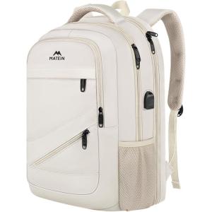 imageMATEIN Large College Laptop Backpack Water Resistant Nurse Travel Backpack with USB Charging Port TSA Approved Soft Anti Theft Comupter Bag for Work Blue BeigeBeige