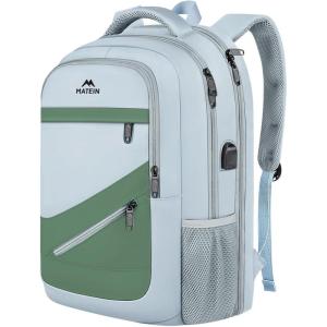 imageMATEIN Large College Laptop Backpack Water Resistant Nurse Travel Backpack with USB Charging Port TSA Approved Soft Anti Theft Comupter Bag for Work Blue BeigeBlue Green