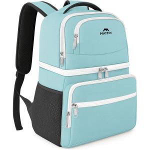 imageMATEIN Cooler Backpack 26 Cans Insulated Lunch Backpack for Men Women Leakproof Double Layer Lunch Cooler Bag Lightweight Soft Lunch Backpack with Cooler Compartment Beach Camping Hiking Beer GiftsCyan