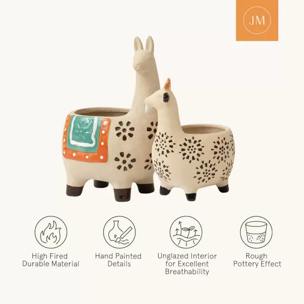 Ceramic Animal Succulent Planter Pots - 6.1 + 4.5 inch Cute Alpaca / Llama &amp; Goat Rough Pottery Unglazed Flower Plant Pots Indoor with Drainage for Herb Cactus Air Plants, Home Decor Gifts for Mom
