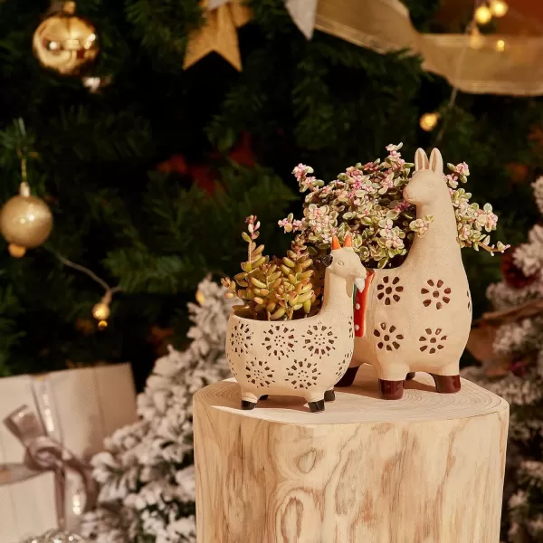 Ceramic Animal Succulent Planter Pots - 6.1 + 4.5 inch Cute Alpaca / Llama &amp; Goat Rough Pottery Unglazed Flower Plant Pots Indoor with Drainage for Herb Cactus Air Plants, Home Decor Gifts for Mom