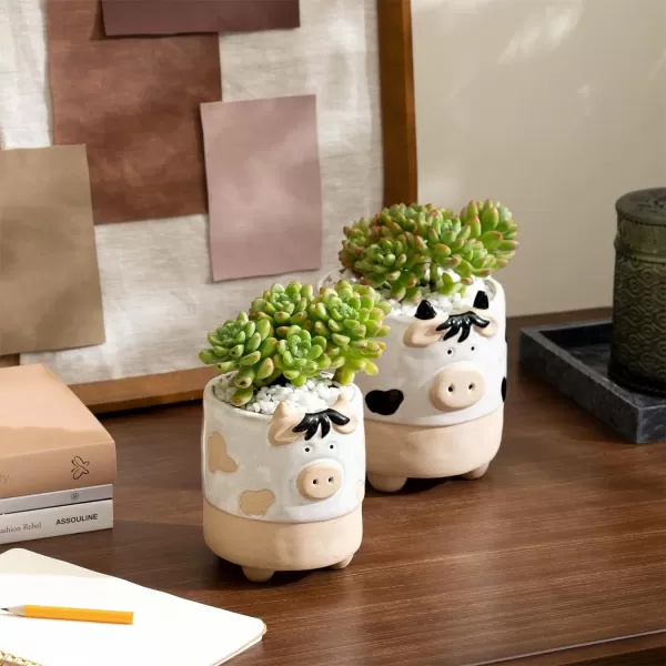 Ceramic Animal Succulent Planter Pots - 6.1 + 4.5 inch Cute Alpaca / Llama &amp; Goat Rough Pottery Unglazed Flower Plant Pots Indoor with Drainage for Herb Cactus Air Plants, Home Decor Gifts for Mom