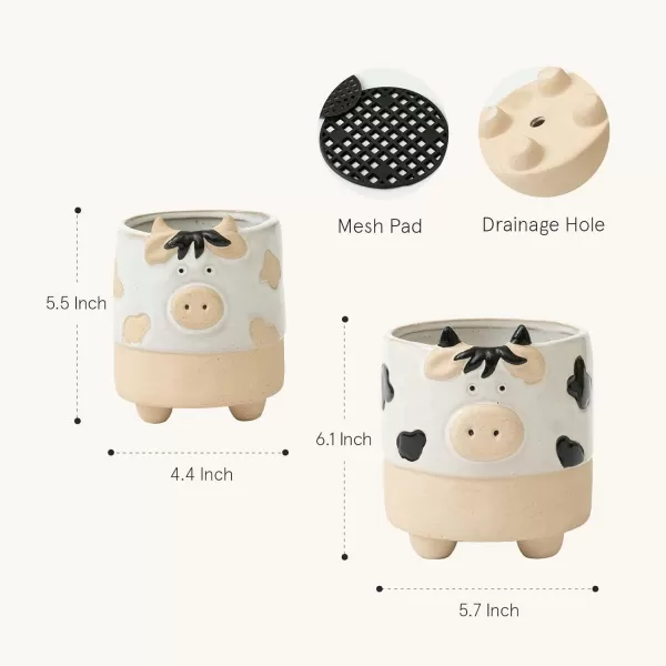 Ceramic Animal Succulent Planter Pots - 6.1 + 4.5 inch Cute Alpaca / Llama &amp; Goat Rough Pottery Unglazed Flower Plant Pots Indoor with Drainage for Herb Cactus Air Plants, Home Decor Gifts for Mom