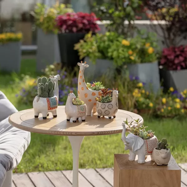 Ceramic Animal Succulent Planter Pots - 6.1 + 4.5 inch Cute Alpaca / Llama &amp; Goat Rough Pottery Unglazed Flower Plant Pots Indoor with Drainage for Herb Cactus Air Plants, Home Decor Gifts for Mom