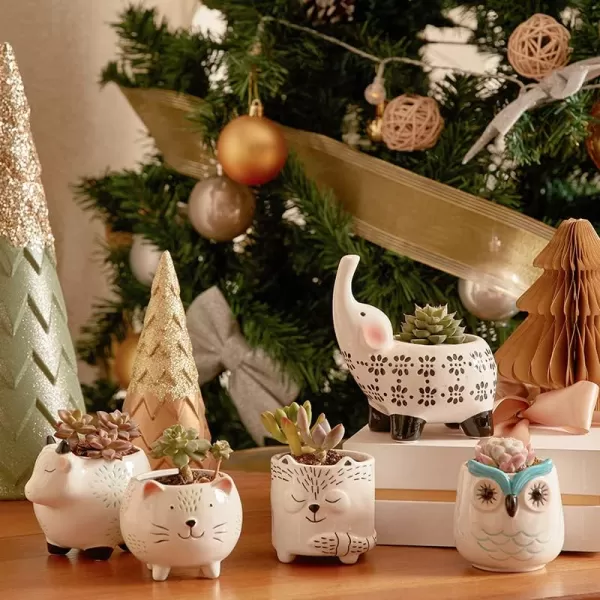 Ceramic Animal Succulent Planter Pots - 6.1 + 4.5 inch Cute Alpaca / Llama &amp; Goat Rough Pottery Unglazed Flower Plant Pots Indoor with Drainage for Herb Cactus Air Plants, Home Decor Gifts for Mom