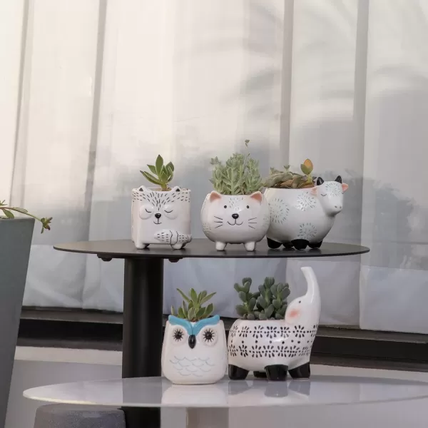 Ceramic Animal Succulent Planter Pots - 6.1 + 4.5 inch Cute Alpaca / Llama &amp; Goat Rough Pottery Unglazed Flower Plant Pots Indoor with Drainage for Herb Cactus Air Plants, Home Decor Gifts for Mom