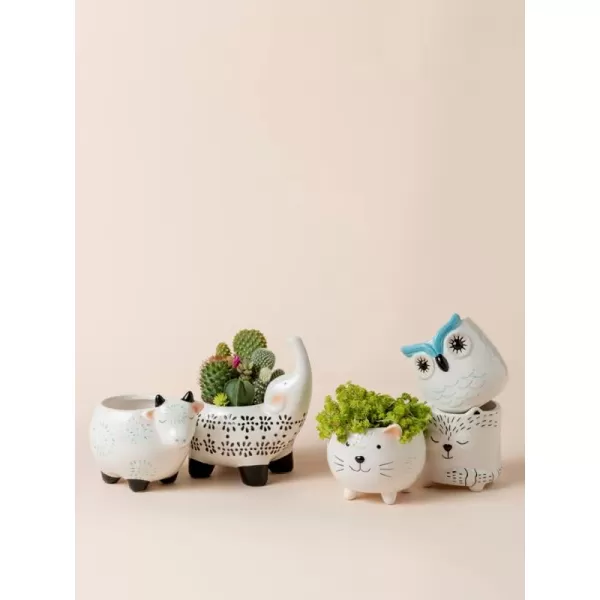 Ceramic Animal Succulent Planter Pots - 6.1 + 4.5 inch Cute Alpaca / Llama &amp; Goat Rough Pottery Unglazed Flower Plant Pots Indoor with Drainage for Herb Cactus Air Plants, Home Decor Gifts for Mom