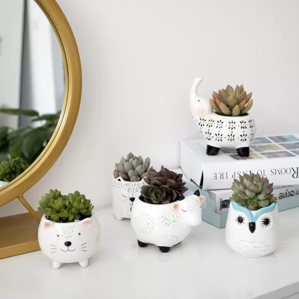Ceramic Animal Succulent Planter Pots - 6.1 + 4.5 inch Cute Alpaca / Llama &amp; Goat Rough Pottery Unglazed Flower Plant Pots Indoor with Drainage for Herb Cactus Air Plants, Home Decor Gifts for Mom