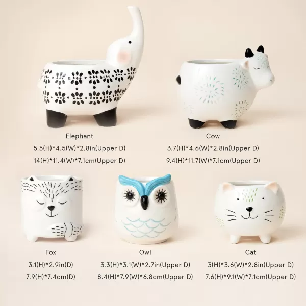 Ceramic Animal Succulent Planter Pots - 6.1 + 4.5 inch Cute Alpaca / Llama &amp; Goat Rough Pottery Unglazed Flower Plant Pots Indoor with Drainage for Herb Cactus Air Plants, Home Decor Gifts for Mom