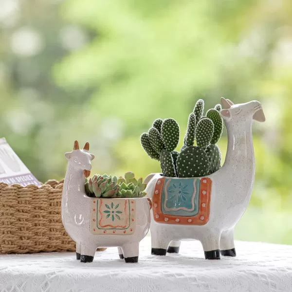 Ceramic Animal Succulent Planter Pots - 6.1 + 4.5 inch Cute Alpaca / Llama &amp; Goat Rough Pottery Unglazed Flower Plant Pots Indoor with Drainage for Herb Cactus Air Plants, Home Decor Gifts for Mom