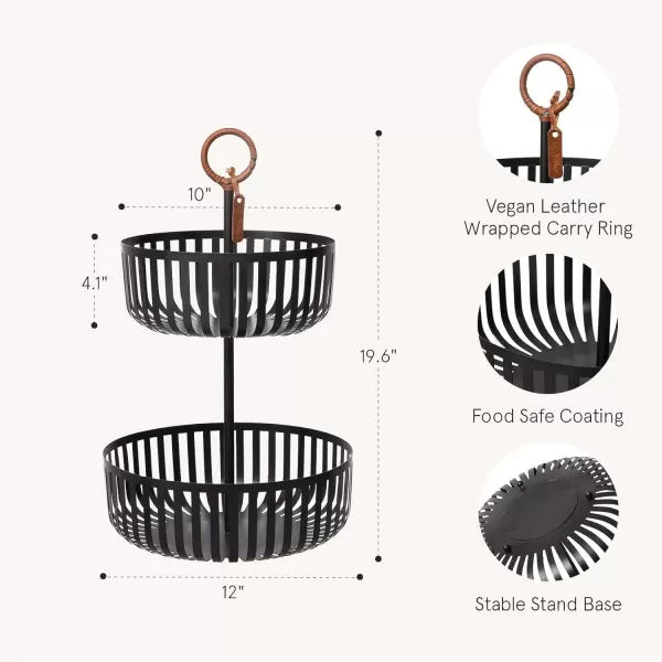 LA JOLIE MUSE 2 Tier Fruit Basket, Countertop Fruit Vegetable Basket Bowl Metal Wire Storage Basket Fruits Stand Holder Organizer for Bread Snack Veggies,matte Black