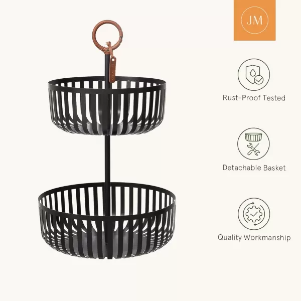 LA JOLIE MUSE 2 Tier Fruit Basket, Countertop Fruit Vegetable Basket Bowl Metal Wire Storage Basket Fruits Stand Holder Organizer for Bread Snack Veggies,matte Black