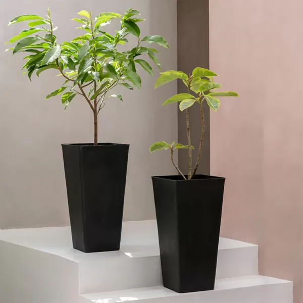 LA JOLIE MUSE 20 inch Tall Planters Set of 2, Tall Round Planters for Indoor/Outdoor Plants, Grey Flower Pots for Front Door,Patio and Deck,Honeycomb.