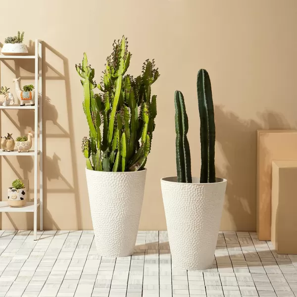LA JOLIE MUSE 20 inch Tall Planters Set of 2, Tall Round Planters for Indoor/Outdoor Plants, Grey Flower Pots for Front Door,Patio and Deck,Honeycomb.