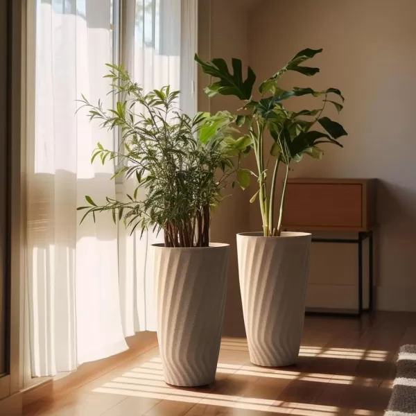 LA JOLIE MUSE 20 inch Tall Planters Set of 2, Tall Round Planters for Indoor/Outdoor Plants, Grey Flower Pots for Front Door,Patio and Deck,Honeycomb.