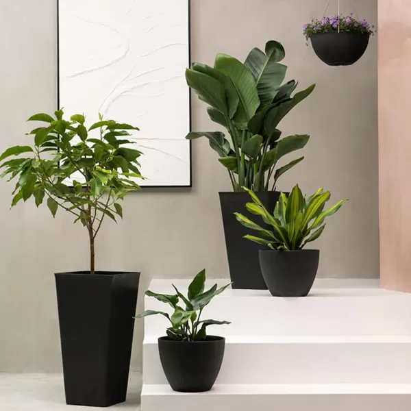 LA JOLIE MUSE 20 inch Tall Planters Set of 2, Tall Round Planters for Indoor/Outdoor Plants, Grey Flower Pots for Front Door,Patio and Deck,Honeycomb.