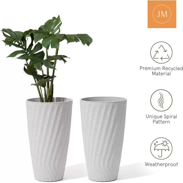 LA JOLIE MUSE 20 inch Tall Planters Set of 2, Tall Round Planters for Indoor/Outdoor Plants, Grey Flower Pots for Front Door,Patio and Deck,Honeycomb.