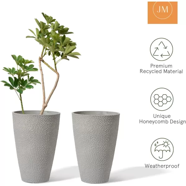 LA JOLIE MUSE 20 inch Tall Planters Set of 2, Tall Round Planters for Indoor/Outdoor Plants, Grey Flower Pots for Front Door,Patio and Deck,Honeycomb.