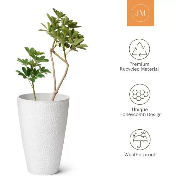 LA JOLIE MUSE 20 inch Tall Planters Set of 2, Tall Round Planters for Indoor/Outdoor Plants, Grey Flower Pots for Front Door,Patio and Deck,Honeycomb.