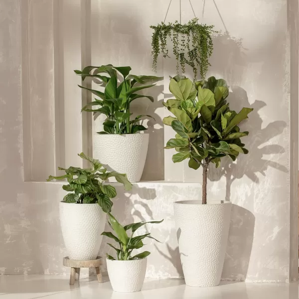 LA JOLIE MUSE 20 inch Tall Planters Set of 2, Tall Round Planters for Indoor/Outdoor Plants, Grey Flower Pots for Front Door,Patio and Deck,Honeycomb.