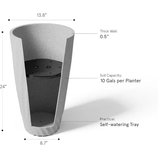 LA JOLIE MUSE 20 inch Tall Planters Set of 2, Tall Round Planters for Indoor/Outdoor Plants, Grey Flower Pots for Front Door,Patio and Deck,Honeycomb.