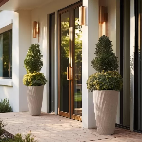 LA JOLIE MUSE 20 inch Tall Planters Set of 2, Tall Round Planters for Indoor/Outdoor Plants, Grey Flower Pots for Front Door,Patio and Deck,Honeycomb.