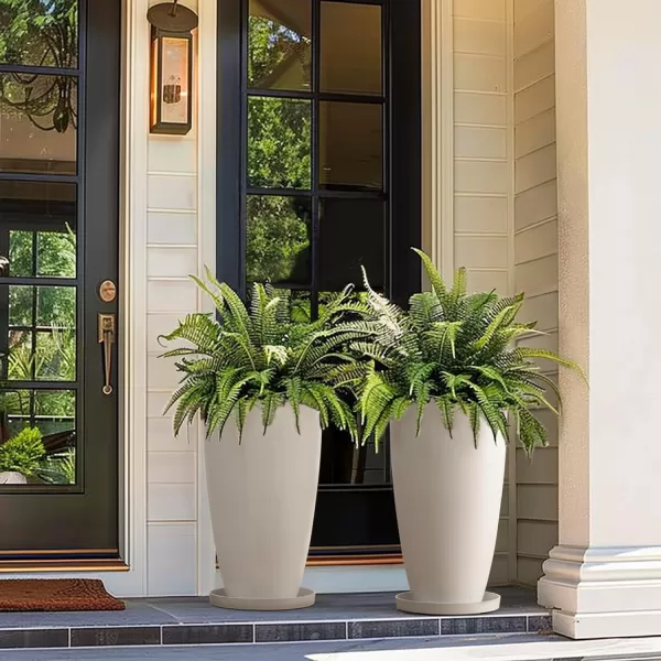 LA JOLIE MUSE 27 Inch Tall White Planters,Set of 2 Tall Round Planters for Indoor Plants with Trays,Modern Tree Planters for Front Door and Patio Deck