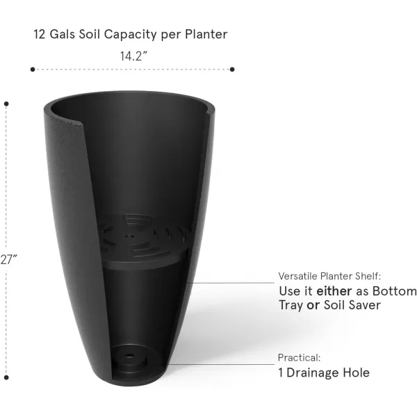 LA JOLIE MUSE 27 Inch Tall White Planters,Set of 2 Tall Round Planters for Indoor Plants with Trays,Modern Tree Planters for Front Door and Patio Deck