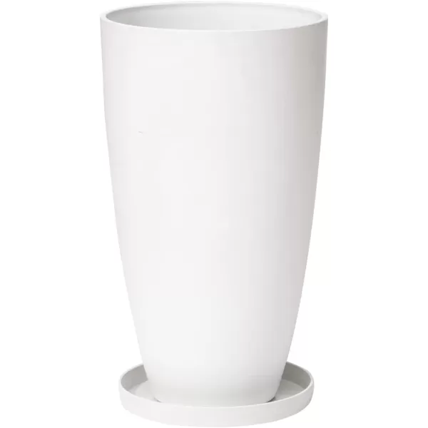 LA JOLIE MUSE 27 Inch Tall White Planters,Set of 2 Tall Round Planters for Indoor Plants with Trays,Modern Tree Planters for Front Door and Patio Deck