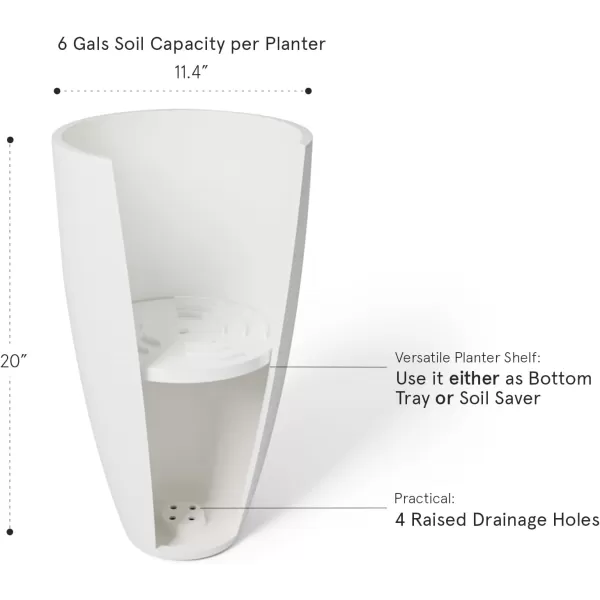 LA JOLIE MUSE 27 Inch Tall White Planters,Set of 2 Tall Round Planters for Indoor Plants with Trays,Modern Tree Planters for Front Door and Patio Deck